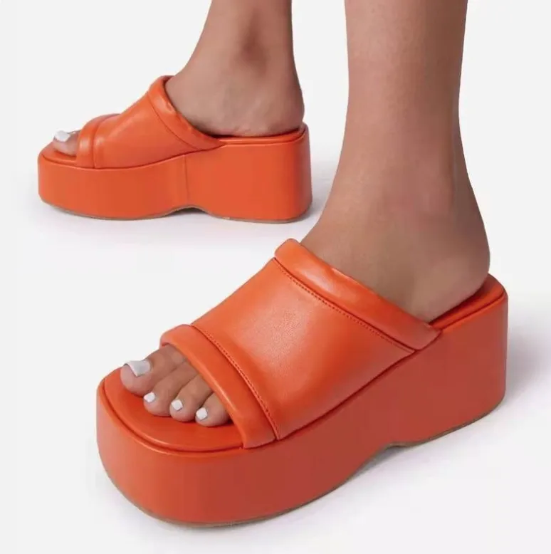 Plateau Sommer Schuhe Mules in Orange